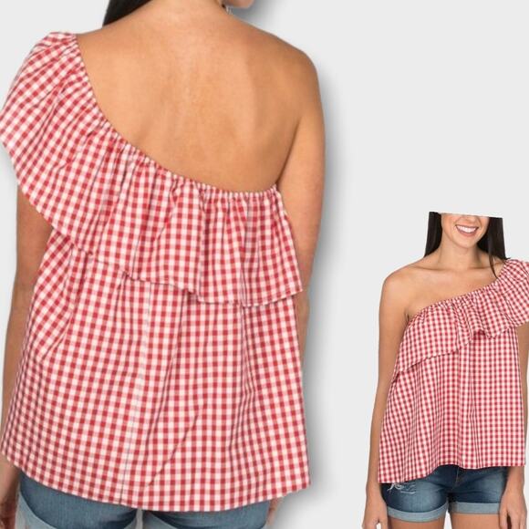 Lauren James Gingham Reagan Ruffle One Shoulder Top - Picture 5 of 5